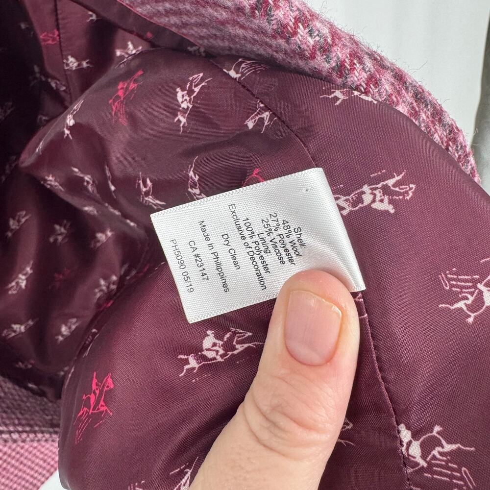 Talbots Pink Houndstooth Print Shetland Wool Two Button Blazer Jacket Size 16W - Picture 8 of 10